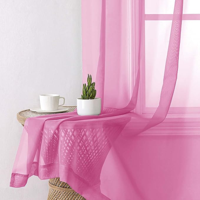 Lecloud Hot Pink Sheer Curtains 96 Inches Long 2 Panels, Rod Pockets Solid - Image 6
