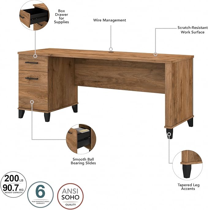 Bush Furniture Somerset 72W 3 Position Sit to Stand L Shaped Desk with Hutch in Fresh Walnut Adjustable Height Table for Home Office