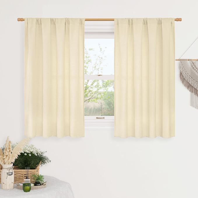 LAMIT Beige Linen Curtains for Small Windows, 45 Inches Long 2 Panels Light by LAMIT
