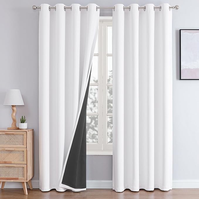 ChrisDowa White 100% Blackout Curtains 108 inch Long by ChrisDowa