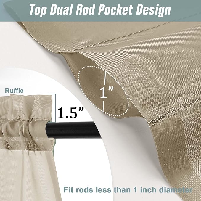 Taupe Window Sheer Curtains 54 inch Length, Soft Airy Light Filtering Sheer - Image 3
