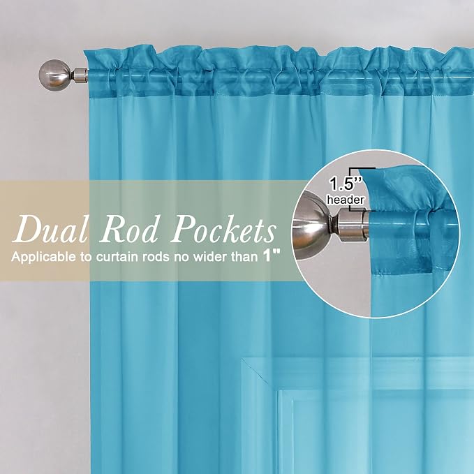 Lecloud Turquoise Sheer Curtains 90 Inches Long 2 Panels, Elegant Gauzy Airy - Image 5