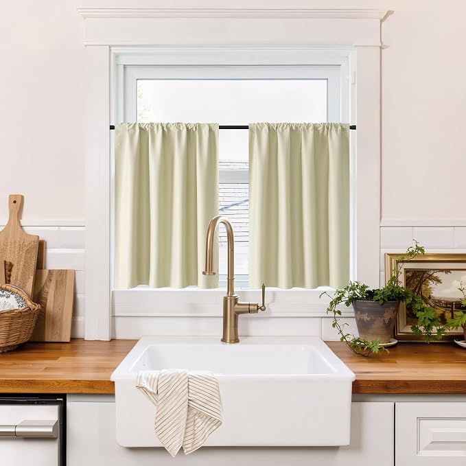 RYB HOME 100% Blackout Basement Curtains 30 inches Long, Heat & UV Blocking by RYBHOME