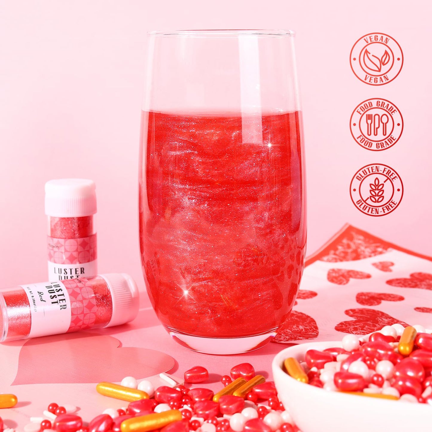 Red Edible Glitter for Drink, 5g Red Luster Dust Edible for Cake Decorating, Edible Glitter for Cocktails, Baking, Chocolate, Cookies, and Strawberries (0.18oz, red)