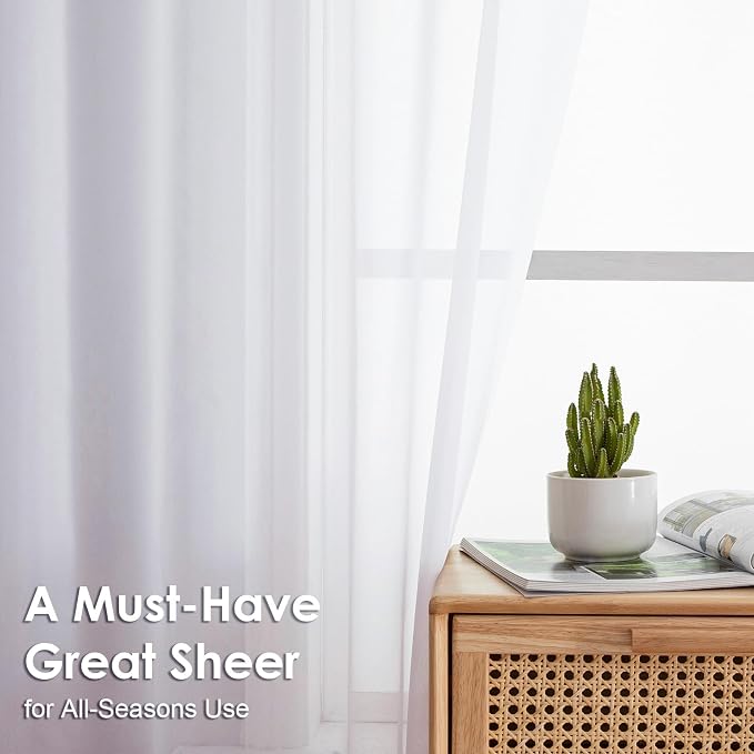 OVZME Sheer White Curtains 108" Inch Length 2 Panels Set, Light Filtering Soft - Image 2