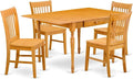 East West Furniture MZNO5-OAK-W 5 Piece Dining Room Table Set Includes a Rectangle Dining Table with Dropleaf and 4 Wood Seat Chairs, 36x54 Inch, Oak