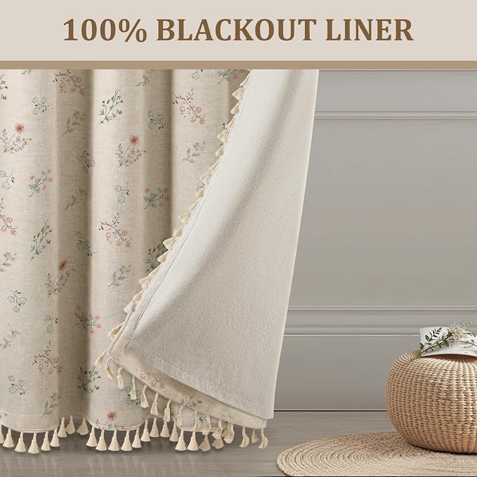 Farmhouse Floral Curtains 96 Inches Long 100% Blackout Living Room Drapes - Image 6