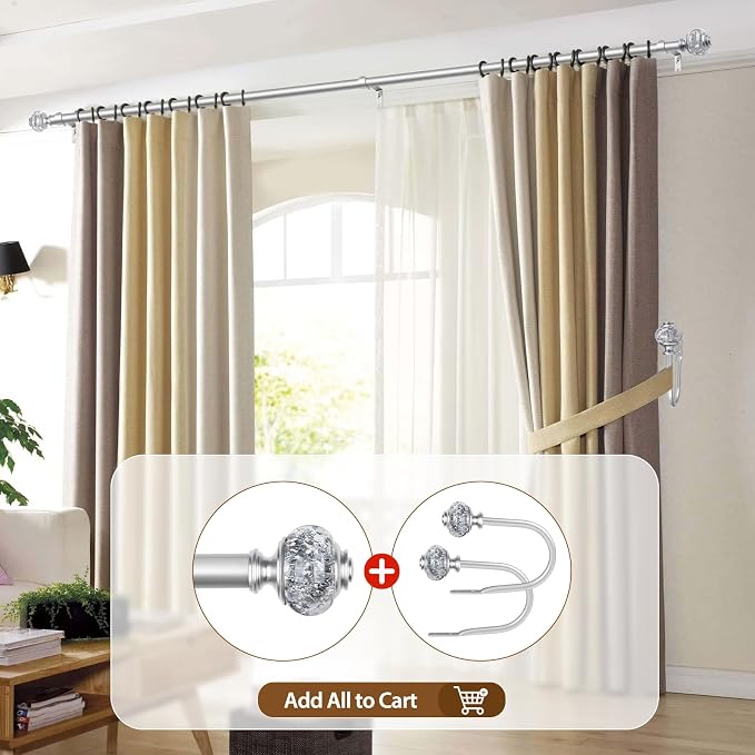 Silver Curtain Rods for Windows 48 to 84 Inch, USFOOK 7/8 inch Telescoping - Image 6