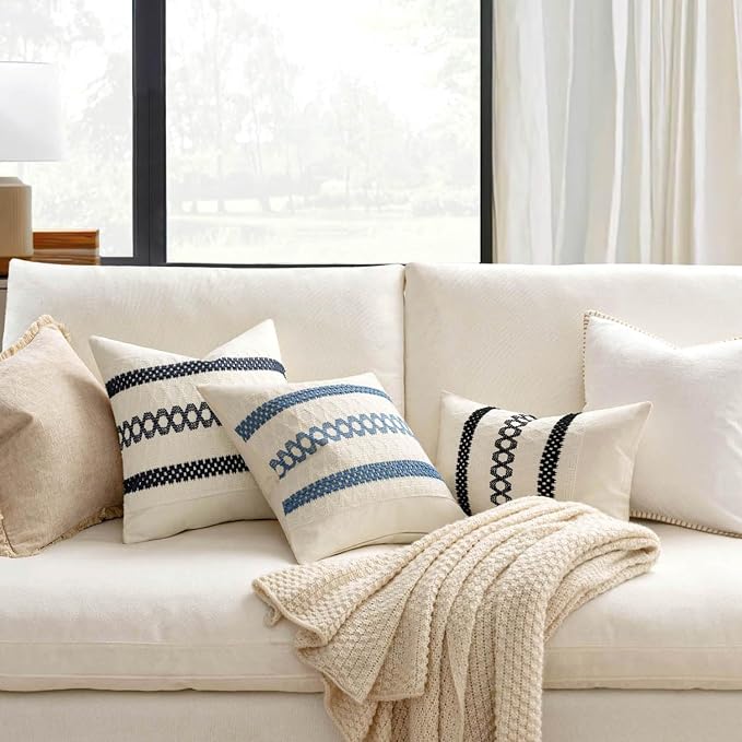 MIULEE Set of 2 Coastal Blue Boho Decorative Pillow Covers 20x20 Inch Farmhouse - Image 2