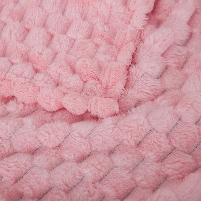 Puncuntex Light Pink Throw Blanket 90"×90" inches Fuzzy 3D Jacquard Decorative - Image 4