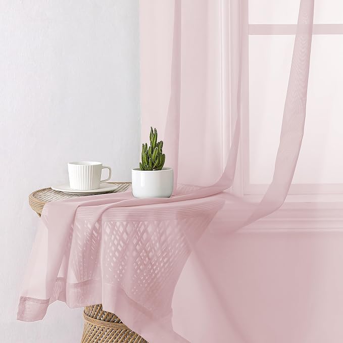 Lecloud Blush Pink Sheer Curtains 96 Inches Long 2 Panels, Modern Airy Voile - Image 4