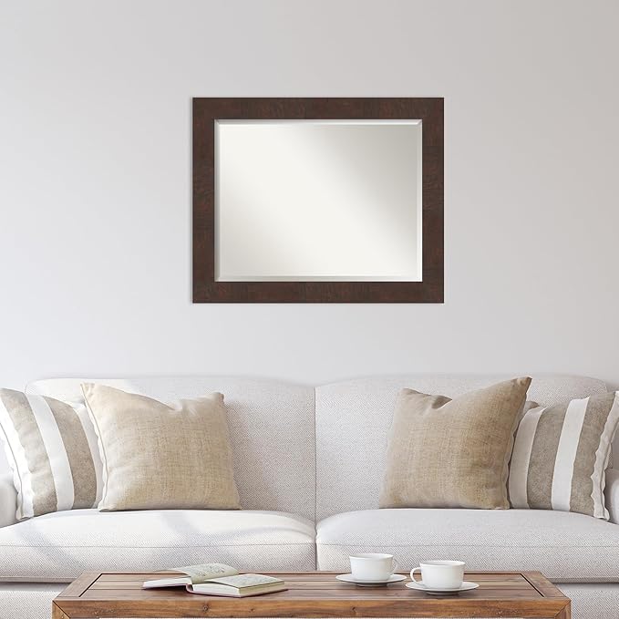 Amanti Art Brown Wall Mirror 27x33 Wildwood Brown Rectangle Bathroom Mirror for Wall Decor Living Room, Large Rustic Farmhouse Frame, Hangs Horizonally and Vertically, Bathroom Decor, Beveled Edge