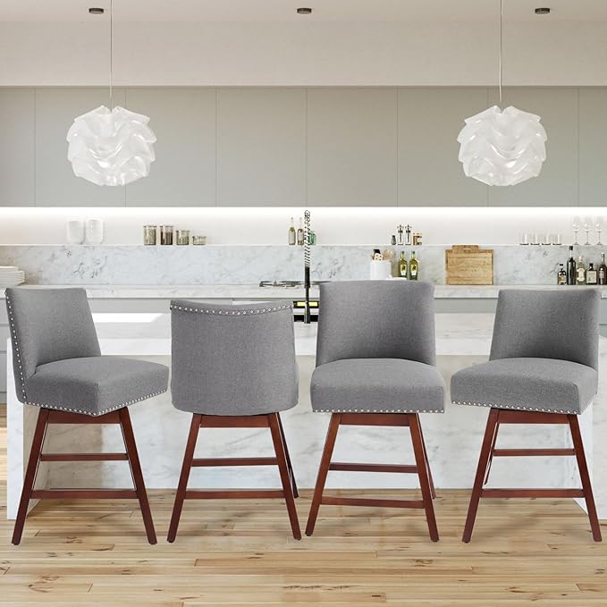 Counter Height Barstools Set of 6,360° Swivel Bar Stools with Back,26 inch Modern Counter barstools,Upholstered Bar Tall Stools for Kitchen Counter,Kitchen Island,Bar, Home (Dark Gray, SET OF 6)