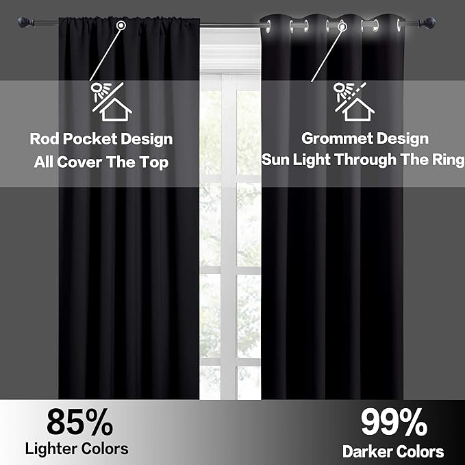 RYB HOME 2 Panels Blackout Doorway Curtains, Thermal Insulated Privacy Rod - Image 4
