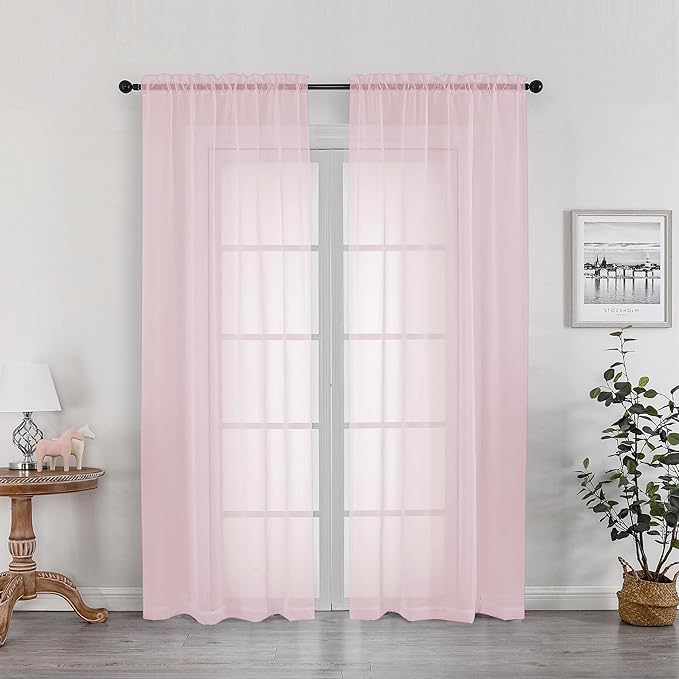 OWEINE Sheer Curtains 78 Inches Long 2 Panels Set, Rod Pocket Fimly Voile Solid by OWENIE