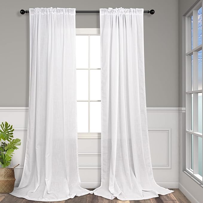 White Linen Curtains 108 Inches Long - Image 8