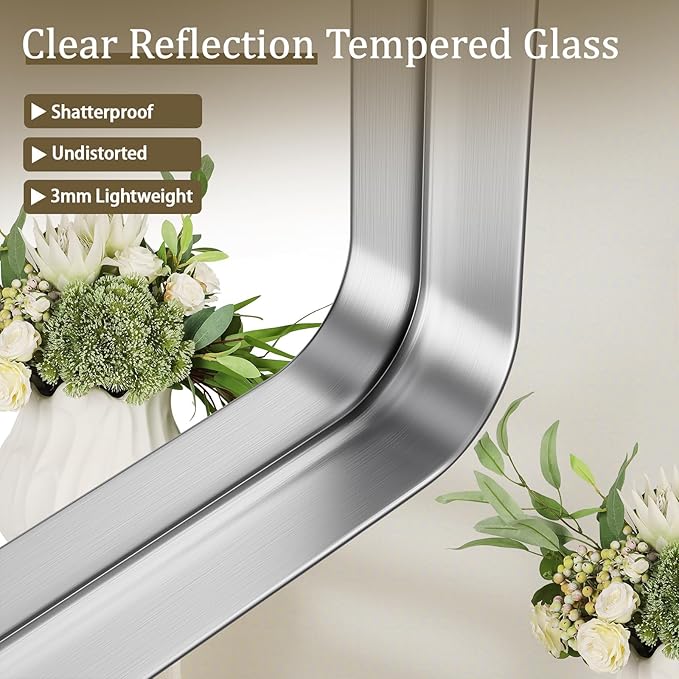 Large Bathroom Mirror 30x56 inch, Gorgeous Deep Frame Wall Vanity Mirror for Over Sink with Shatterproof Tempered Glass, Hanging Horizontal or Vertical, Silver
