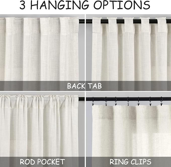 Nanspring Light Filtering Linen Curtains 72 inches Long - Image 2
