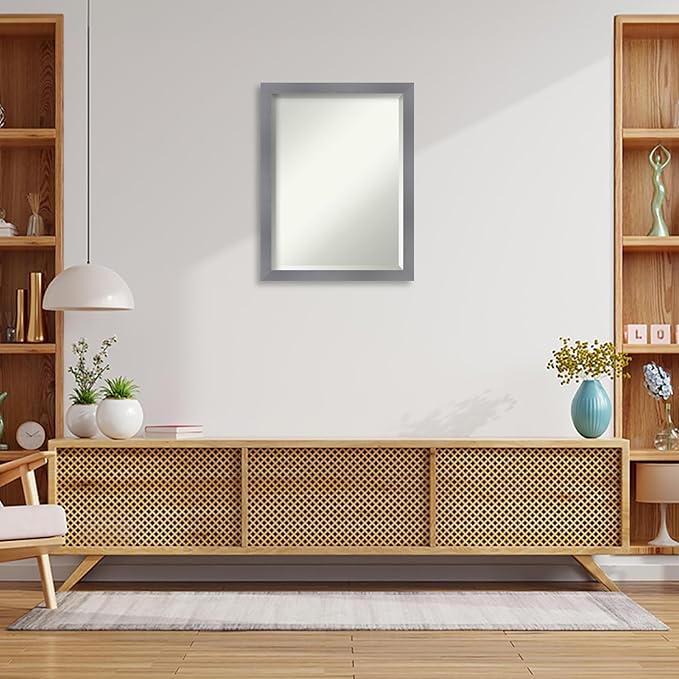 Amanti Art Grey Wall Mirror 27x21 Edwin Grey Rectangle Bathroom Mirror for Wall Decor Living Room, Medium Casual Wood Frame, Hangs Horizonally and Vertically, Bathroom Decor, Beveled Edge from WI, USA