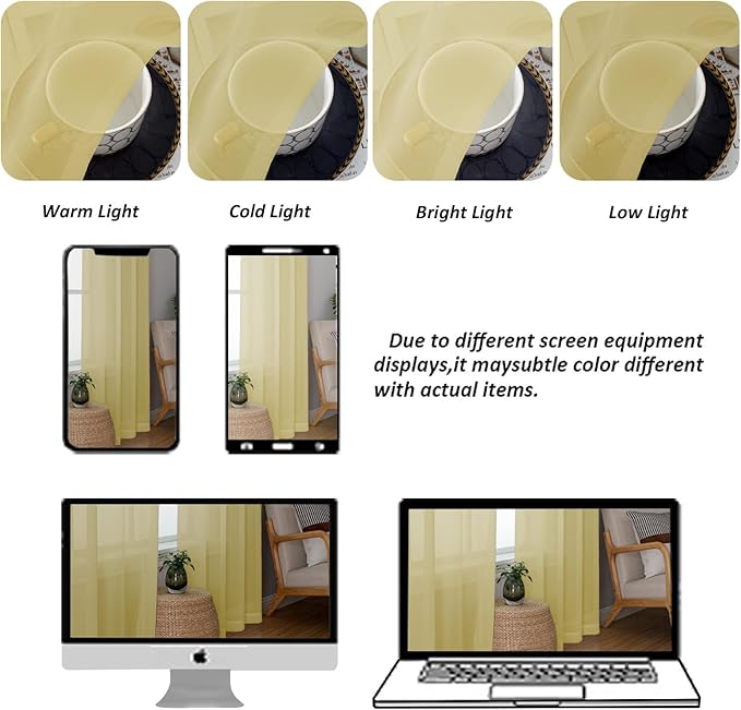 Chyhomenyc Mustard Yellow Sheer Curtains 108 Inches Long - Image 7
