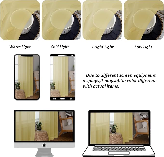 Chyhomenyc Mustard Yellow Short Sheer Curtains 36 inch Length, Light Filtering - Image 7