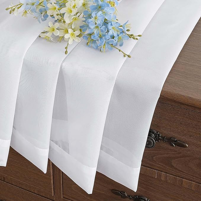 White Window Sheer Curtains 45 Inches Length, Voile Short Curtains - Image 8