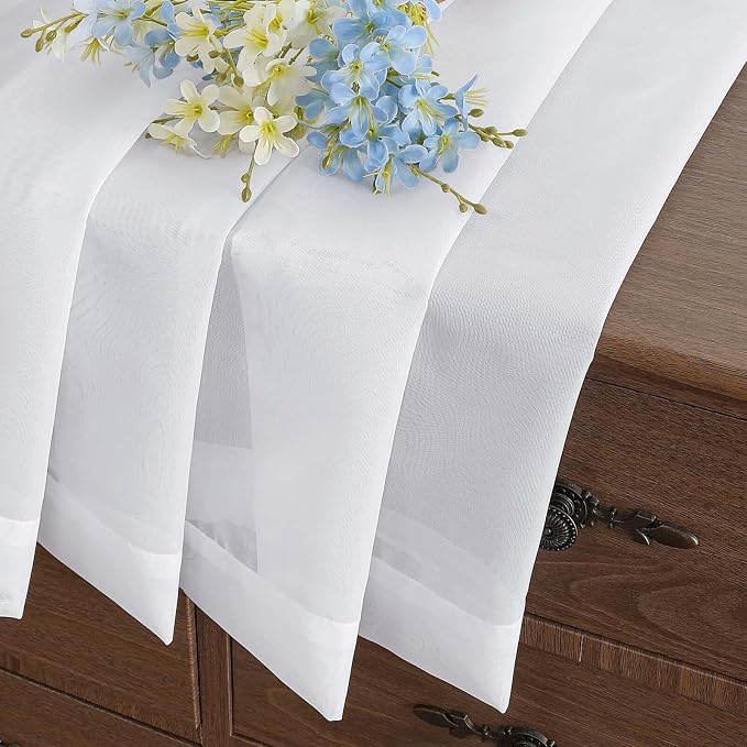 White Small Sheer Curtains 2 Panels Set, Kitchen Curtains 24 Inch Length - Image 6