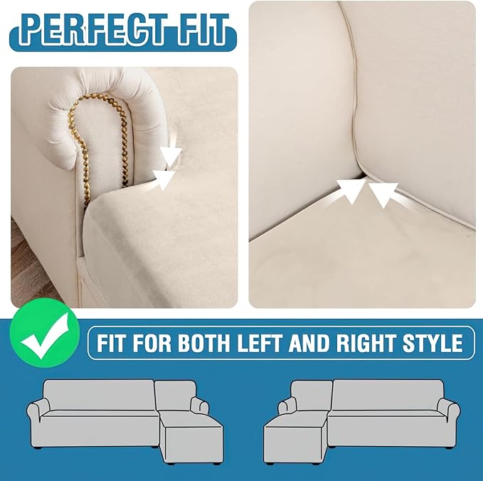 Couch Cover 4-Piece Elastic Velvet Couch Cushion Covers & Chaise Slipcovers - Image 7