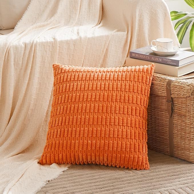 Fancy Homi 4 Packs Orange Fall Decorative Throw Pillow Covers 22x22 Inch - Image 2