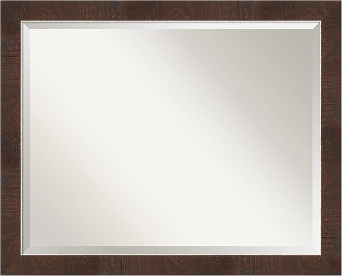Amanti Art Brown Bathroom Mirror for Over Sink, 25x31 Wildwood Brown Narrow Rectangle Vanity Mirror, Large Rustic Farmhouse Frame, Hangs Horizonally and Vertically, Bathroom Wall Decor, Beveled Edge