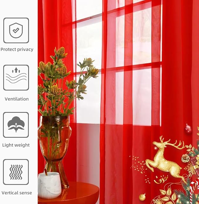 youleyar Solid Sheer Rod Pocket Curtain Voile Draperies 2 Panels White Beige - Image 4