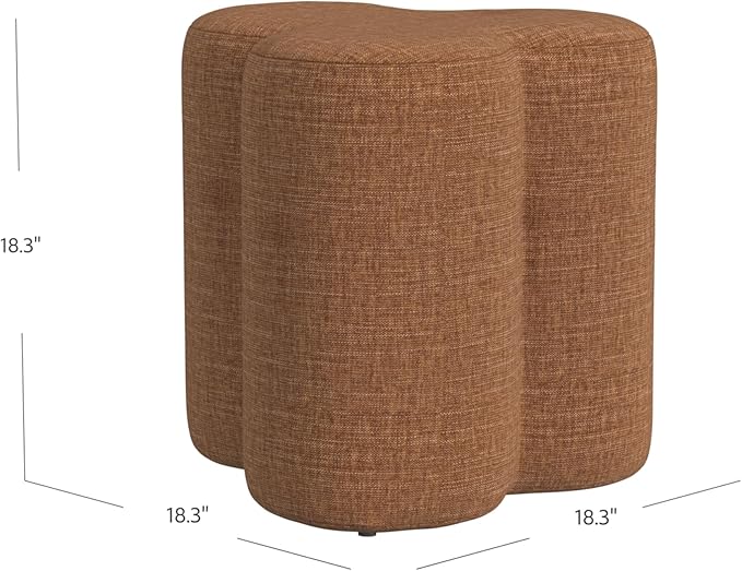 HomePop Upholstered Clover Shaped Ottoman (No Lid, Seat Only) Home Décor | Foot Rest Pouf – Rust Orange Chenille
