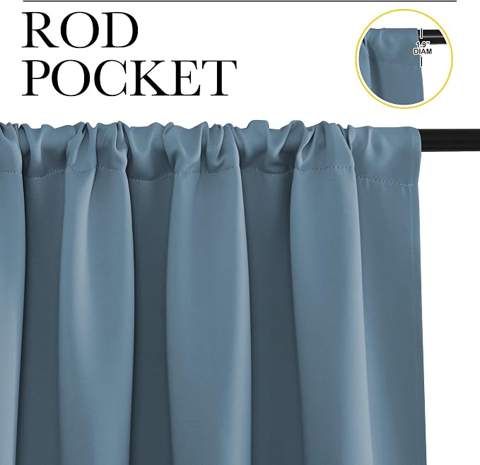NICETOWN Kitchen Curtains, Smoky Blue, Short Blackout Curtains & Drapes - Image 2
