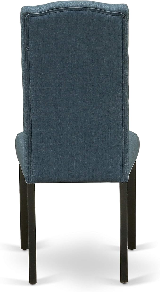 East West Furniture NOCE3-BLK-21 3 Piece Dining Table Set Contains a Rectangle Dining Room Table with Butterfly Leaf and 2 Mineral Blue Linen Fabric Parsons Chairs, 32x54 Inch, Black