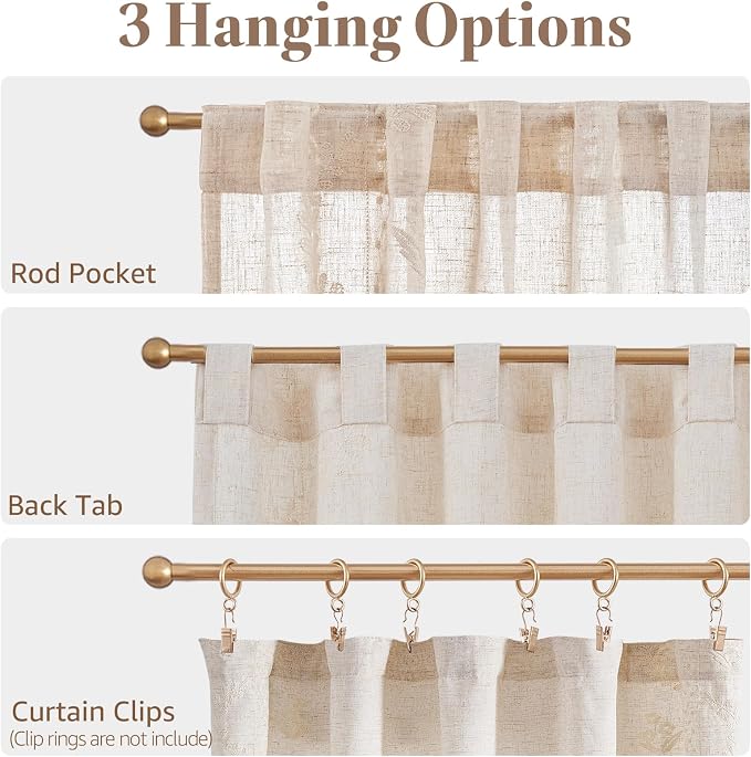 jinchan Belrose Linen Floral Cafe Curtains 54 Inch Length Embroidered Farmhouse - Image 7