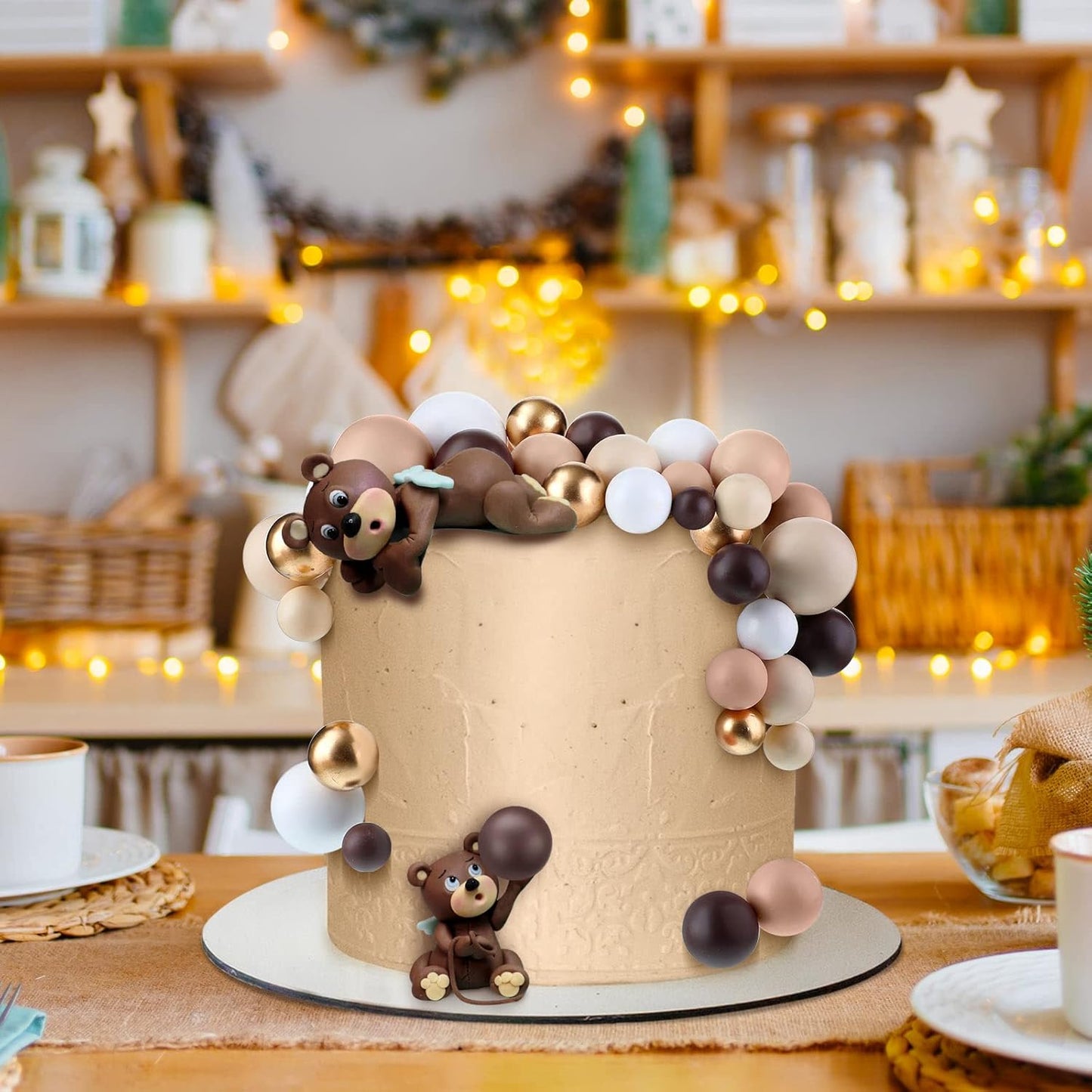 108 Pcs Balls Cake Topper DIY Cupcake Insert Foam Balloons for Cake Baking Wedding Anniversary Birthday Decoration(Brown Series,Multi Sizes)