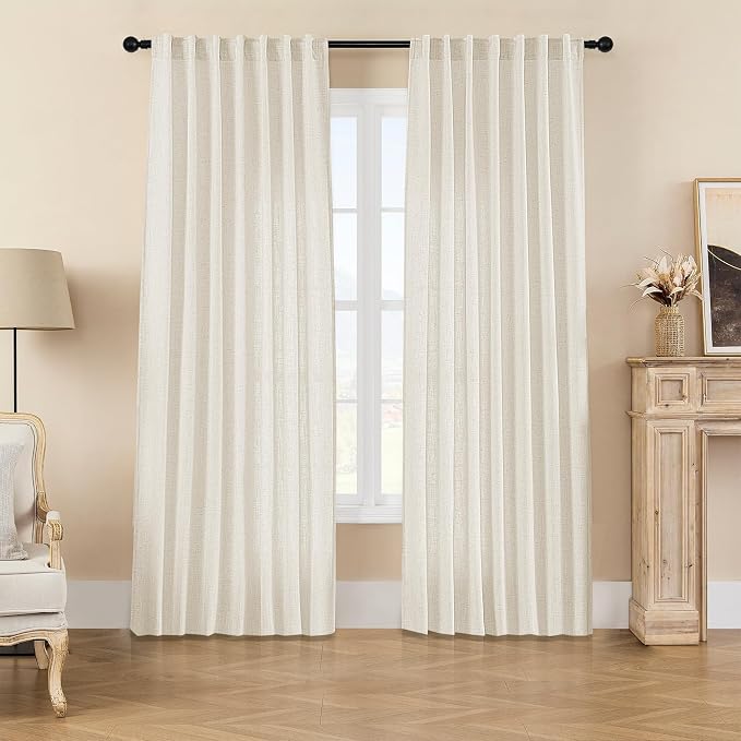 Joydeco Linen Curtains 2 Panel Set, Light Filtering, Ivory Linen Curtains 90 by JOYDECO