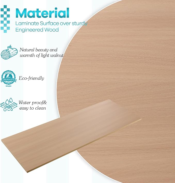 Kaboon Universal Tabletop 45"x20", Solid One-Piece Melamine Table Top, L-Desk Floating Desk DIY, Home and Office, Light Walnut