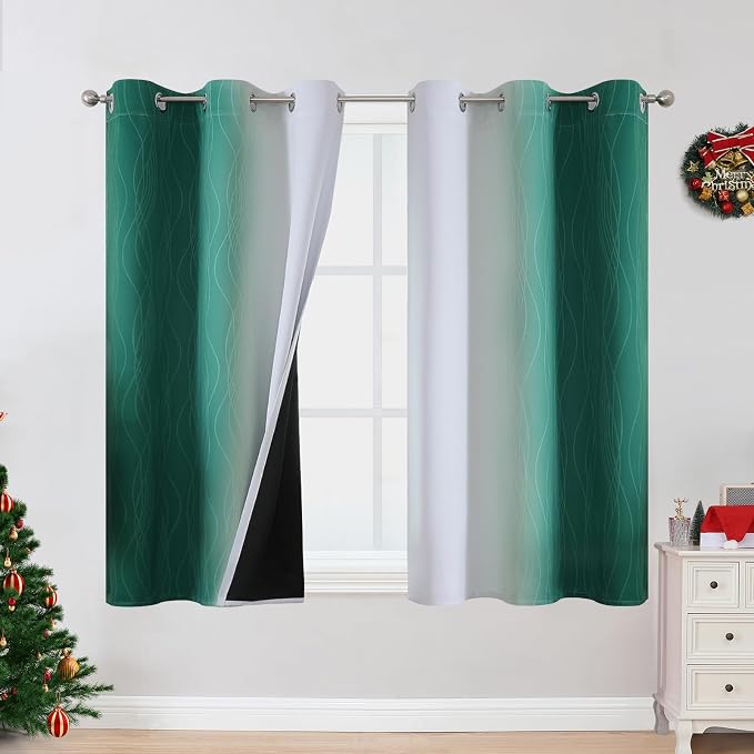 Estelar Textiler Green and Greyish White Ombre Blackout Curtains 54 Inch Length by ESTELARTEXTILER