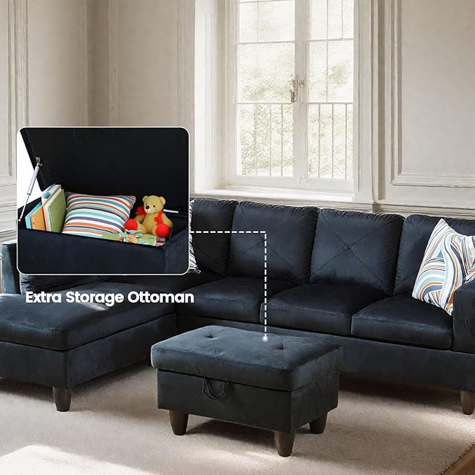 L Shaped Sectional Couch with Otttoman, 97" Sectional Sofa for Living Room Modular Couches for Bedroom, Apartments
