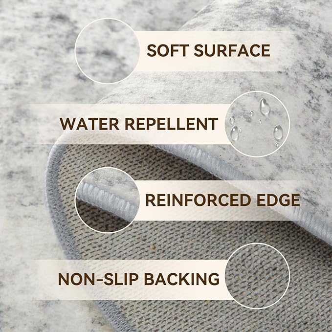 Washable Area Rugs 2'x6' Non-Slip Modern Abstract Soft for Living Room Entryway Bedroom Nursery, Print Pattern, Gray White Grey