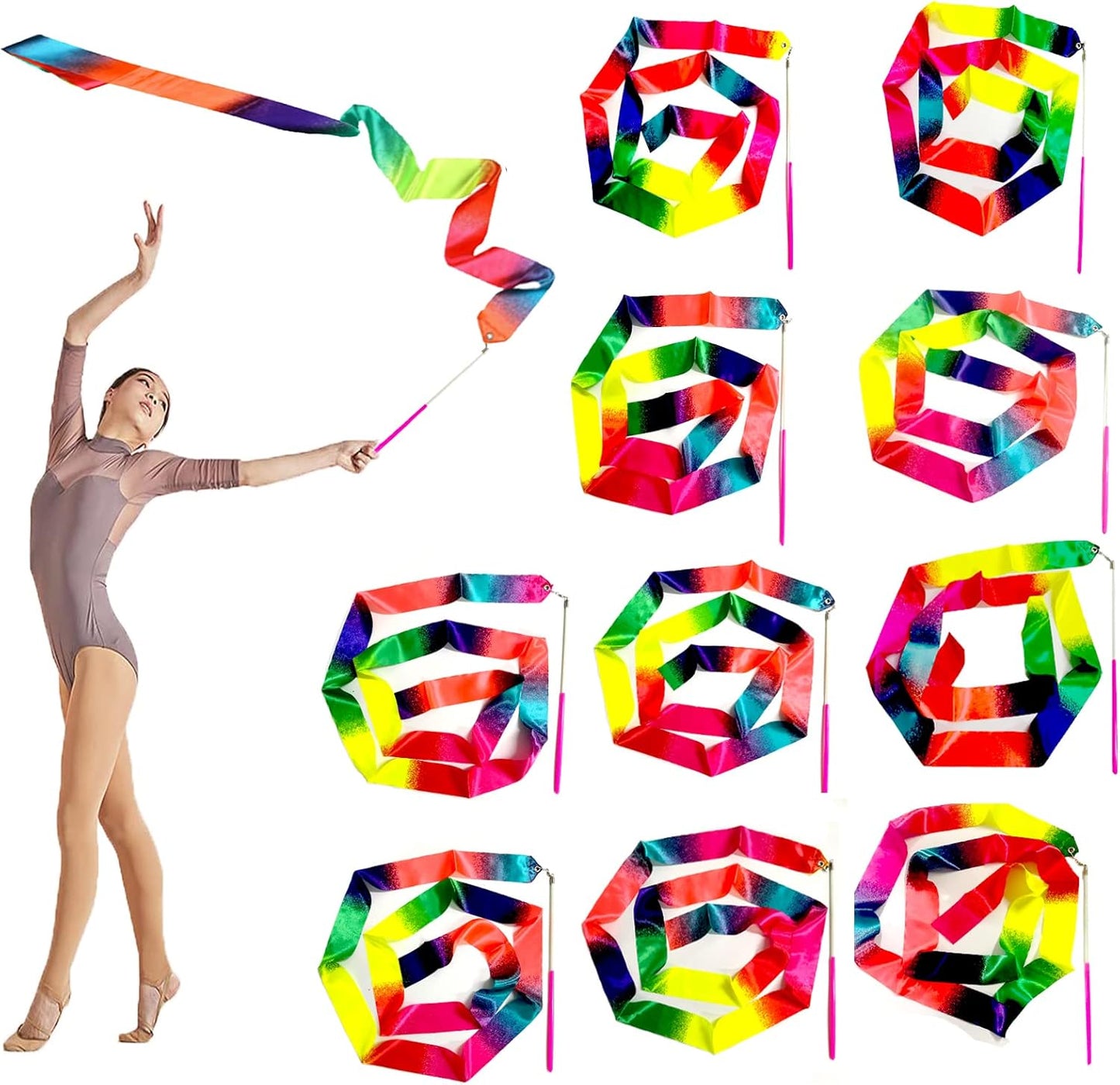 20 Pieces Ribbon Wands for Kids, 2 Meter Ribbon Dancer Wand, Dance Ribbons for Girls Party Favors, Rainbow Dancing Ribbon Decorations, Birthday Party Supplies, Gymnastics Wedding Dance Streamers