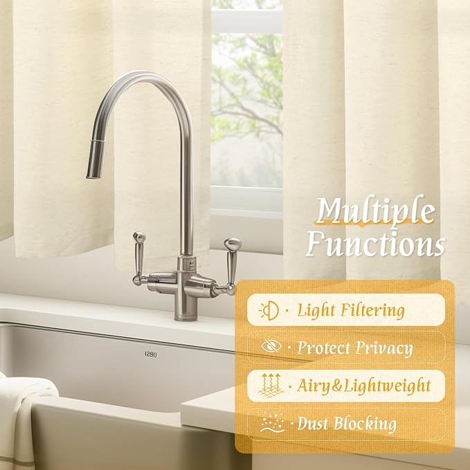 LAMIT 48 Inch Short Window Linen Curtains, Light Beige Soft Thick Light - Image 9