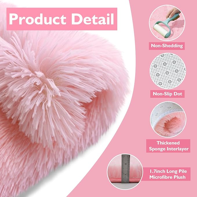 yulidayang Pink Fluffy Round Area Rugs - Image 3