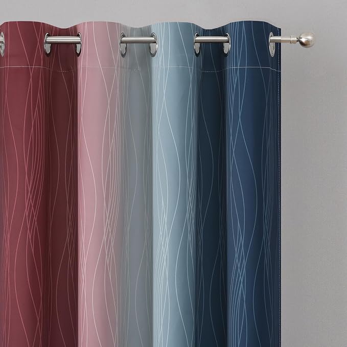 Estelar Textiler Navy Blue and Burgundy Red Blackout Ombre Curtains - Image 4
