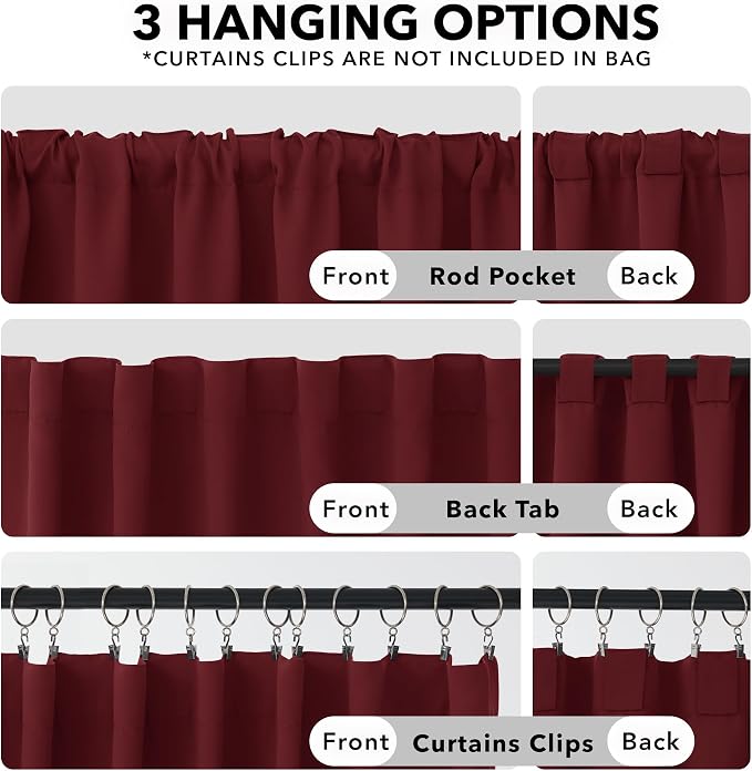 Deconovo Rod Pocket and Back Tab Curtains Solid Thermal Insulated Blackout - Image 2