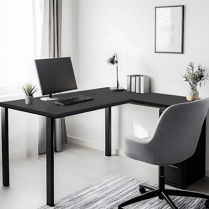 Kaboon Universal Table Top 23.62" D x 55" W, Solid One-Piece Desktop, Wood Countertop, Reversible Laminate Top, Double Desks, L-Desk DIY, for Home and Commercial, Black