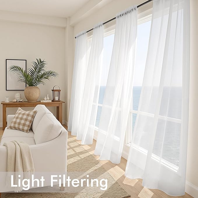 MIULEE White Sheer Curtains 72 Inches Long, 4 Panels Set, Light Filtering Rod - Image 4