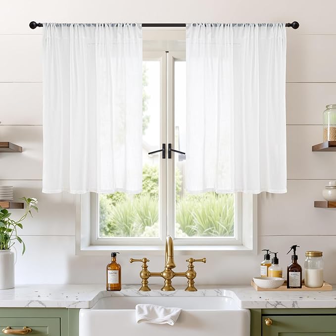 BGment White Linen Cafe Curtains 36 Inch Length by BGment