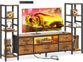 Casaottima 71" TV Stands for 43, 50, 55 Inch TV Entertainment Center with LED Lights and Power Outlets, TV Stand Living Room with 5 Fabric Drawers & Shelf, TV Console Cabinet for Bedroom, Rustic Brown